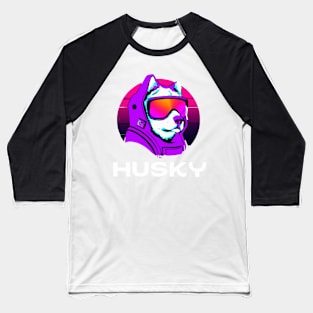 Husky Synthwave Dog Owner Retro Funny Dog 90s Baseball T-Shirt